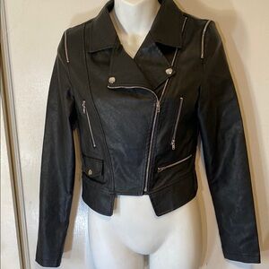 Windsorfaux leather motorcycle black jacket size S